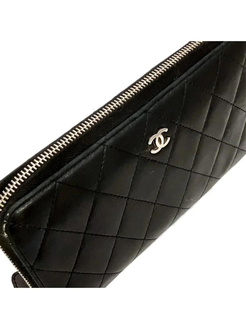 Chanel Coco Quilted Zip Around Wallet Lambskin